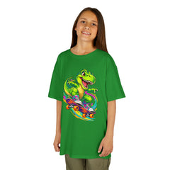 Kids Skateboarding T‑Rex Tee — Neon Dino Skateboard Shirt for Boys & Girls