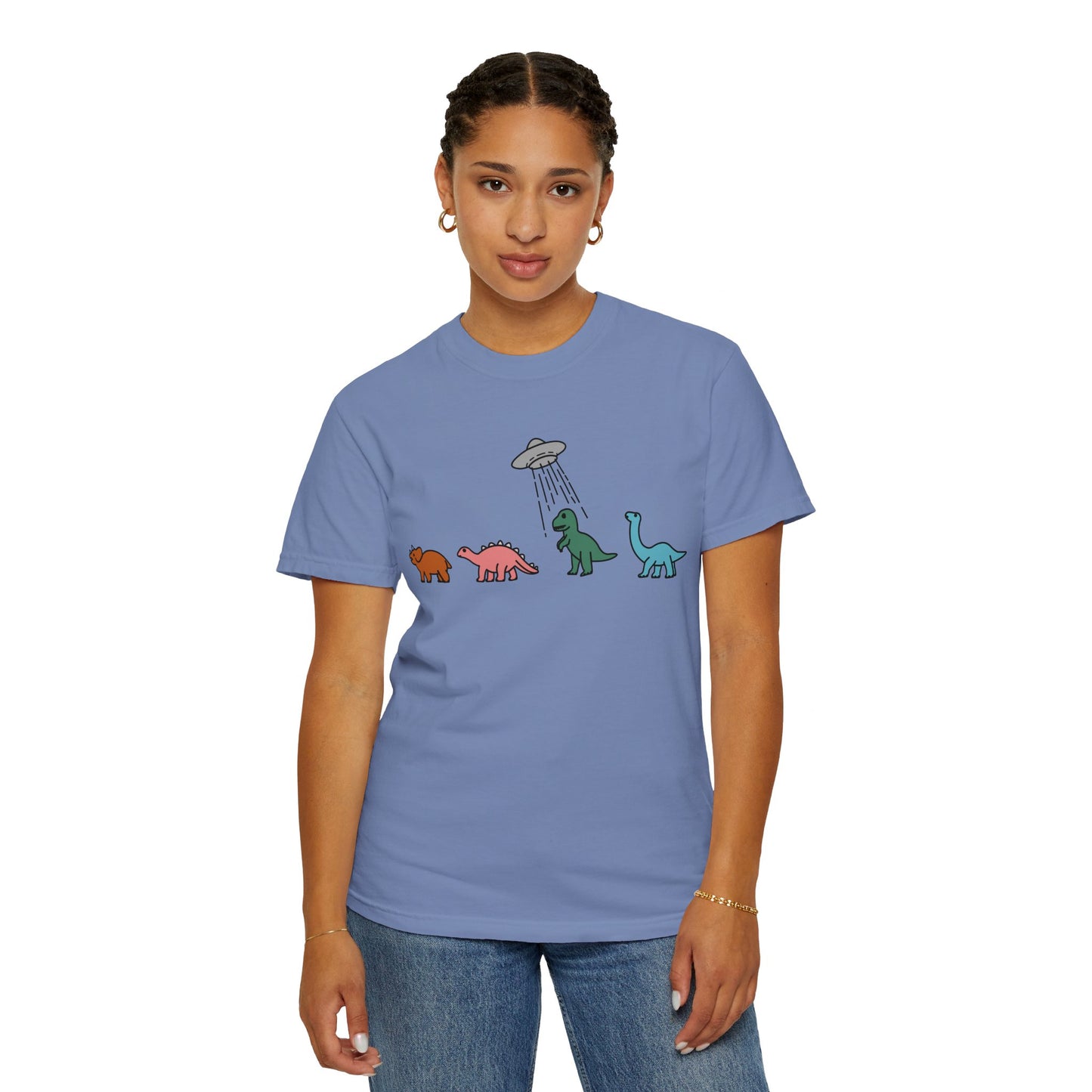 Dinosaur UFO Retro Unisex Garment-Dyed T-shirt