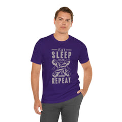 Hair Enthusiast Tee, Eat Sleep Hair Repeat Shirt, Funny Barber Gift, Unisex Jersey Tee, Casual Everyday Apparel, Salon Worker Top