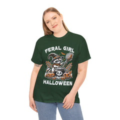 Feral Girl Halloween Raccoon! Graphic Unisex Heavy Cotton Tee