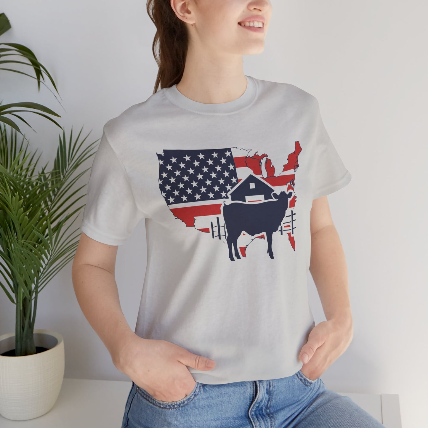 Red White and Blue Farmer Graphic, Unisex Jersey Short Sleeve Tee