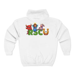 Russell Sage College Mascot Full Zip Hoodie - Purple Cow, Red Devil, Golden Horseshoe, Blue Angel