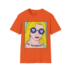 NO WORRIES Glass Wearing Pop Art Blonde Girl Unisex Softstyle T Shirt