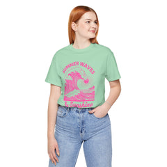 Summer Waves & Sunshine Tee — Retro Pink Surf Graphic T-Shirt