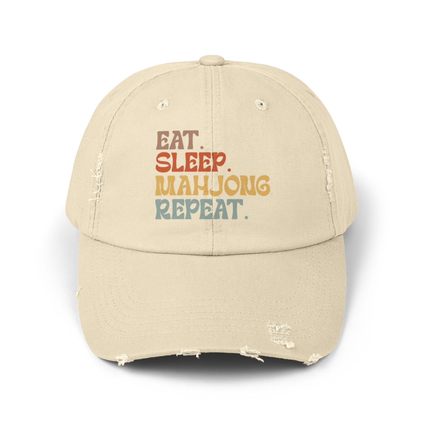 Eat Sleep Mahjong Repeat, Unisex Distressed Cap, Mahjong cap, unisex mahjong hat, distressed cap, eat sleep mahjong, gift for mahjong player