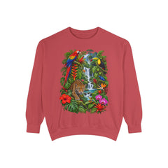 Tropical Jungle Waterfall With Leopard and Parrot Sweatshirt