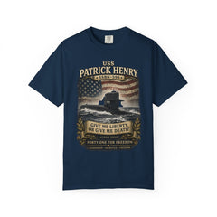 USS Patrick Henry SSBN 599 Submarine T-Shirt with a namesake quote