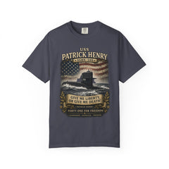 USS Patrick Henry SSBN 599 Submarine T-Shirt with a namesake quote
