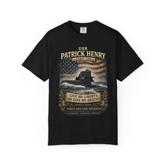 USS Patrick Henry SSBN 599 Submarine T-Shirt with a namesake quote