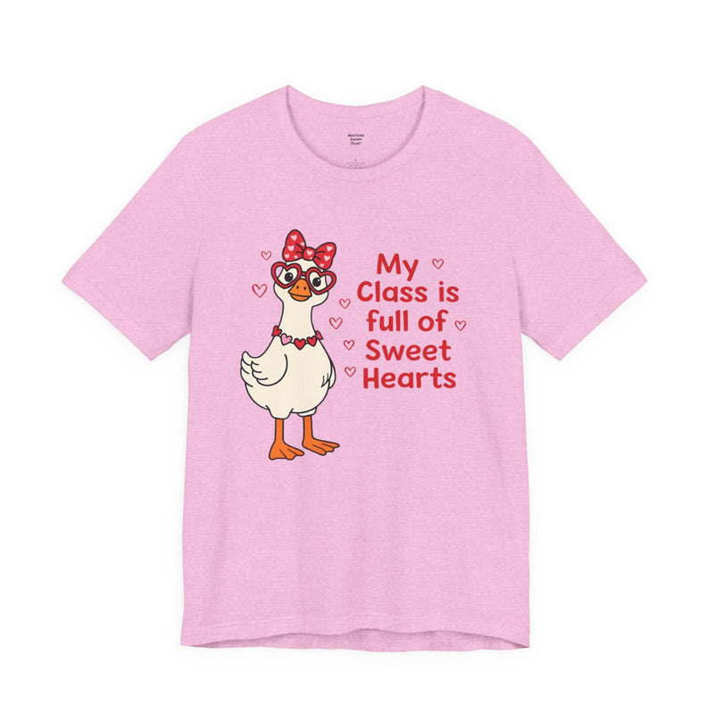 Teacher Valentine T-Shirt - My Class Is Full of Sweet Hearts Cute Duck Design