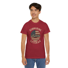 Submarine Veteran American Flag Tee | Unisex Heavy Cotton T-Shirt, Military Apparel, Veteran Gift, Patriotic Top, Casual Wear