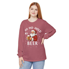 Festive Santa Claus Long Sleeve T-Shirt - "Ho Ho Hold My Beer"