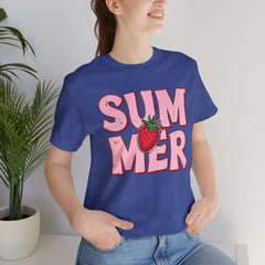 Summer Strawberry T-Shirt — Cute Pink Graphic Tee with Strawberry "SUMMER" Design