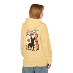 Breakfast Club Hoodie — Cute Black Dog, Bacon & Egg Graphic Pullover