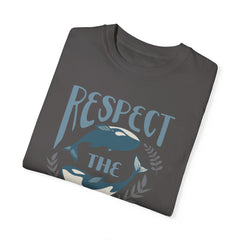 Whales, Respect The Ocean -  Graphic Unisex Garment-Dyed T-shirt