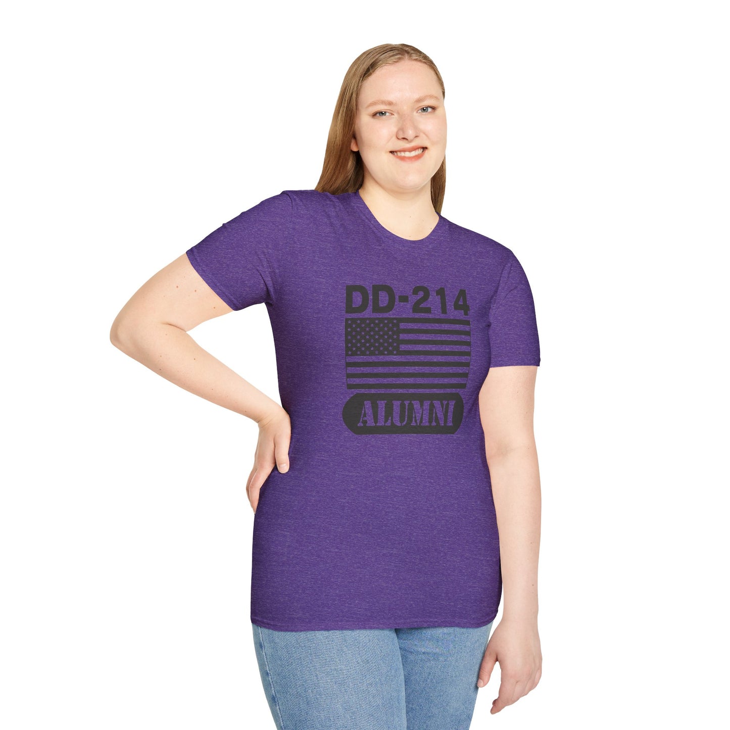 DD-214 Alumni with American Flag  Unisex Softstyle T-Shirt