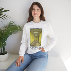 Crewneck Sweatshirt "Do Not Question the Hallway" – Retro Yellow Corridor Graphic