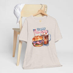 Happy 4th Of July Burger and Mug Graphic, Unisex Jersey Short Sleeve Tee