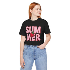 Summer Strawberry T-Shirt — Cute Pink Graphic Tee with Strawberry "SUMMER" Design