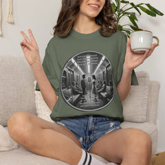 Don;t Stop Believing Subway Reflection T-Shirt — Vintage Black & White Urban Photo Tee