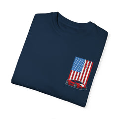 Patriotic Car Graphic Unisex T-Shirt - Vintage American Flag Design