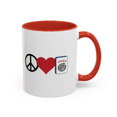 Peace Love Mahjong - 11 oz Accent Coffee Mug,Mahjong mug,mahjong player gift,strategy game present,tabletop lover cup,nerd culture mug