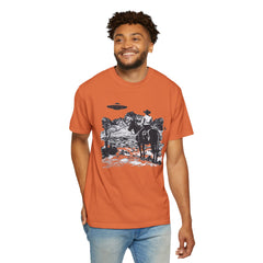 UFO Meets Cowboy Vintage Graphic T-Shirt — Retro Western Alien Tee