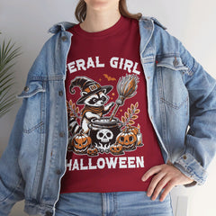 Feral Girl Halloween Raccoon! Graphic Unisex Heavy Cotton Tee