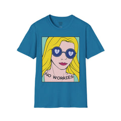 NO WORRIES Glass Wearing Pop Art Blonde Girl Unisex Softstyle T Shirt
