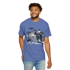 UFO Meets Cowboy Vintage Graphic T-Shirt — Retro Western Alien Tee