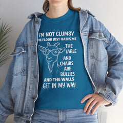 Clumsy Funny Goat Graphic Tee | Unisex Heavy Cotton Tee | Great Gift for Animal Lovers, Birthdays, Casual Wear, Humorous Gifts, Everyday Style