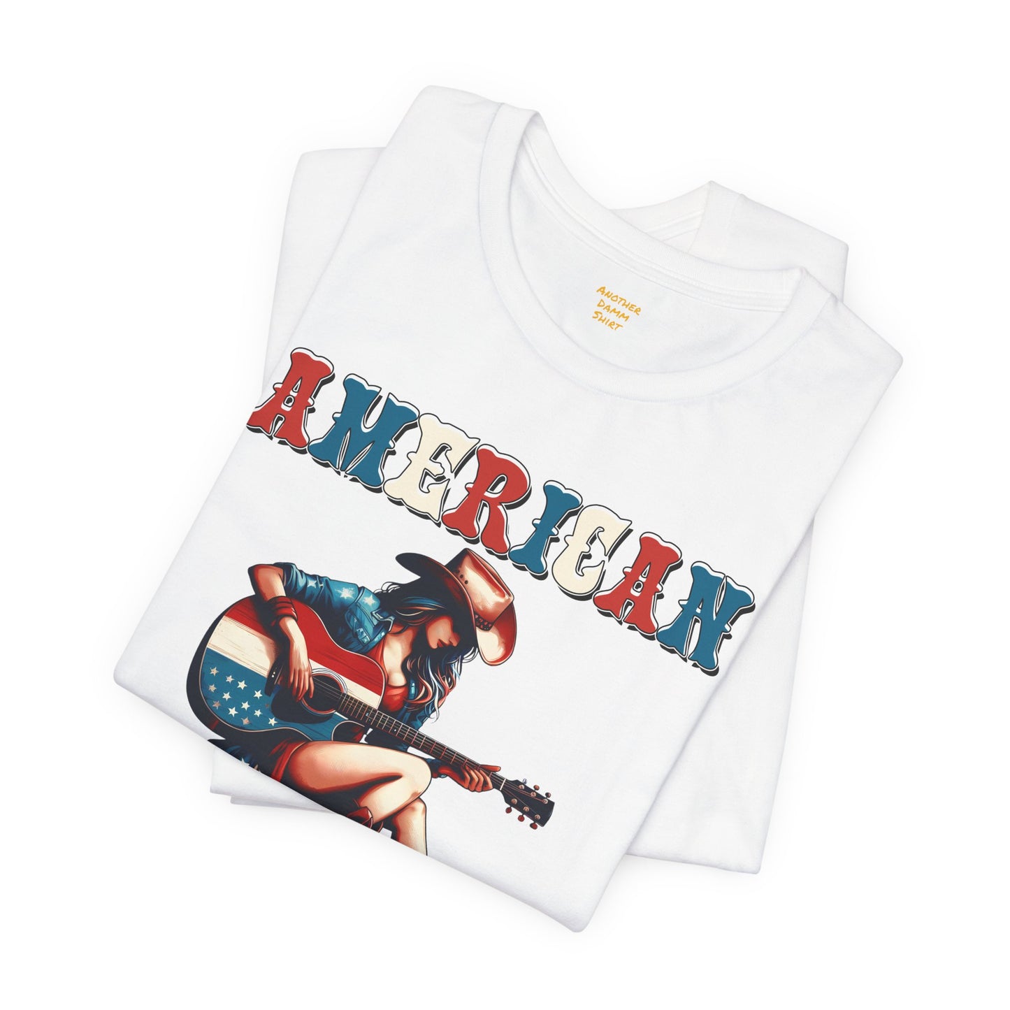 American Cowgirl, Playing Guitar Graphic, Unisex Jersey Short Sleeve Tee