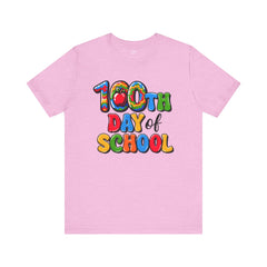 HAPPY 100 DAYS of SCHOOL - Unisex Short Sleeve Tee | Elementary School Holiday, Teacher Apparel, Kids Motivation, Days Checked Off, 100 Days