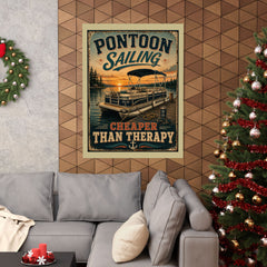 Pontoon Sailing Poster — "Cheaper Than Therapy" Matte Vertical Wall Art