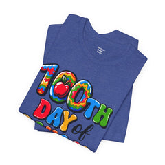 HAPPY 100 DAYS of SCHOOL - Unisex Short Sleeve Tee | Elementary School Holiday, Teacher Apparel, Kids Motivation, Days Checked Off, 100 Days