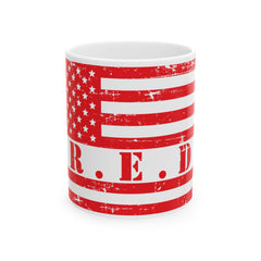 Patriotic Red Friday Flag Ceramic Mug – Distressed American Flag Coffee Cup (11oz & 15oz)