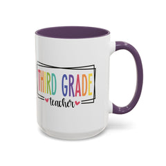 THIRD GRADE TEACHER, Accent Coffee Mug, hearts graphics,present for teacher, educator gift, gift for him, gift for her, teacher appreciation
