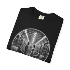 Don;t Stop Believing Subway Reflection T-Shirt — Vintage Black & White Urban Photo Tee