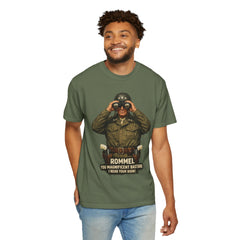 Graphic T-Shirt — Vintage WWII General George Patton Binoculars Design with "Rommel You Magnificent Bastard" Text