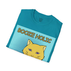 Booze Holic Cat with Bottle Unisex Softstyle T-Shirt  Pop Art Feline