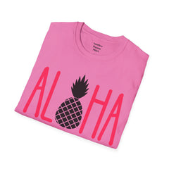 ALOHA with A PineApple Center Unisex Softstyle T-Shirt  Hawaii is so overrated. Grab a T Shirt and a PinaColada instead.
