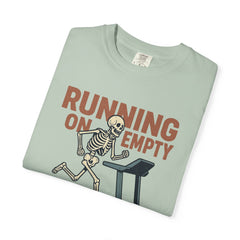 Funny Skeleton Running T-Shirt, Gift for Fitness Lovers, Halloween Tee, Gym Humor Shirt, Quirky Workout Apparel