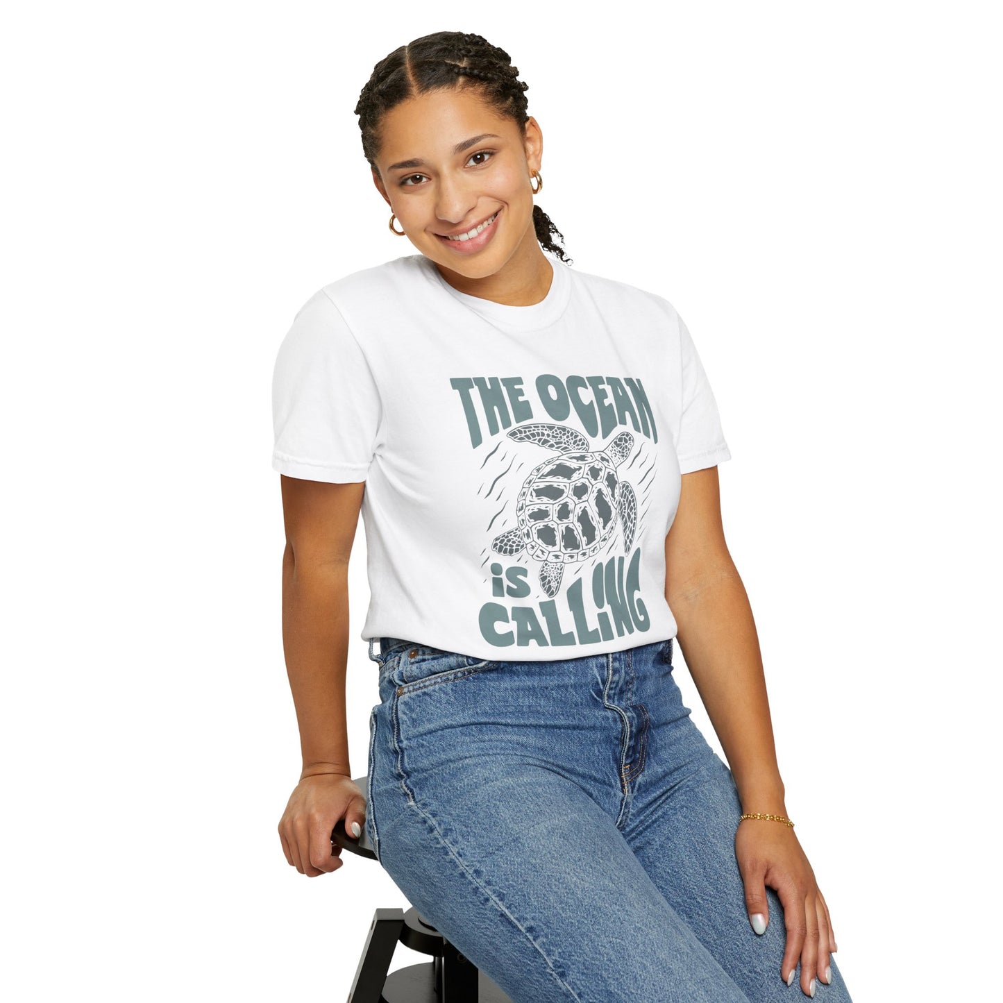 Sea Turtle, The Ocean Is Calling -  Graphic Unisex Garment-Dyed T-shirt