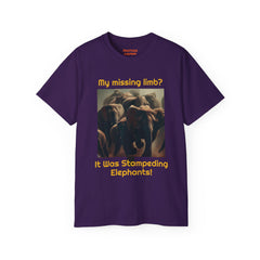 My Missing Limb? It Was Stampeding Elephants! - Unisex Ultra Cotton Tee | Leg Amputee, Limb Awareness, Amputee Gag, Arm Amputee, Amputee Fun