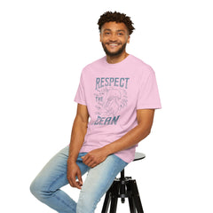 Dolphin, Respect The Ocean -  Graphic Unisex Garment-Dyed T-shirt