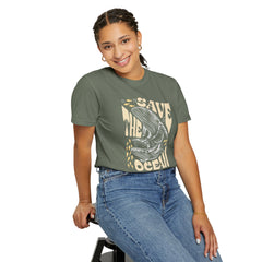 Whales, Save The Ocean -  Graphic Unisex Garment-Dyed T-shirt