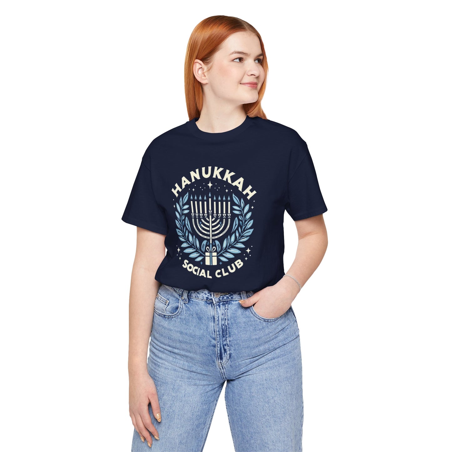 Hanukkah Social Club with Menorah - Unisex Jersey Short Sleeve Tee