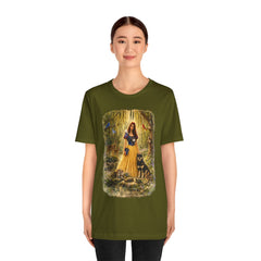 Fairy Tale Forest Tee — Woman with Dog Vintage Fantasy Graphic Shirt
