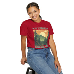 Rocky Mountains Colorado Graphic, Comfort Colors Soft Relaxed Fit Unisex Garment-Dyed T-shirt