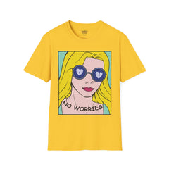 NO WORRIES Glass Wearing Pop Art Blonde Girl Unisex Softstyle T Shirt
